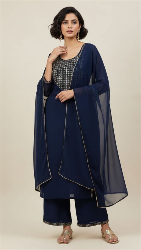 Embroidered Navy Blue Georgette Palazzo Set | Premium Ethnic Wear – The ...