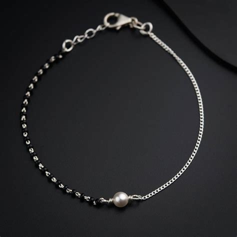 Handcrafted Silver Pearl Mangalsutra Bracelet | House of Aadyaa