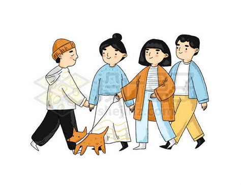 散步的一群人遛狗卡通人物形象7760204矢量图片免抠素材 - 设计盒子