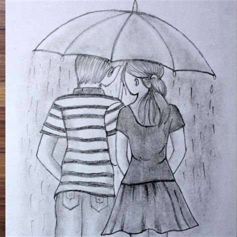 Boy & Girl Pencil Sketch Drawing Tutorial || How to draw Couple With Umbrella | Boy and girl ...
