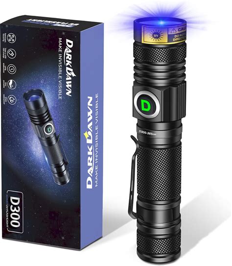 DARKDAWN UV 365nm Blacklight Flashlight USB Rechargeable, Woods Lamp ...