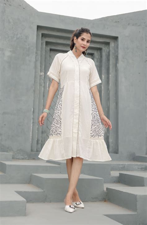 Buy Cotton Linen Off-White Designer Midi Dress | Zolo – ZoloLabel