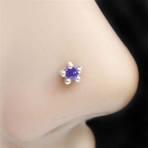 Sterling Silver Nose pin with Purple stone in star shape – Karizma Jewels