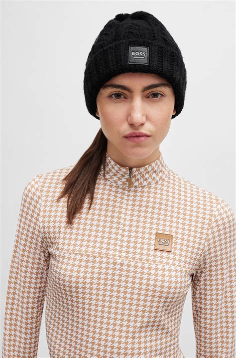 BOSS - Equestrian lightweight bobble hat with fleece inner - Black