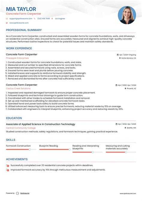 10+ Concrete Form Carpenter Resume Samples & Templates for 2025