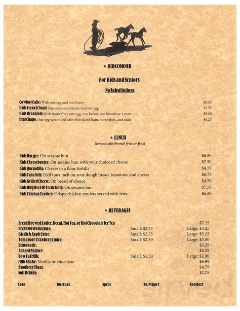 Menu - Watsonville CA's Cowboys Corner Cafe | Sirved