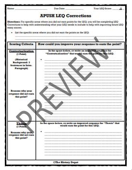 AP US History- APUSH LEQ Corrections - Graphic Organizers & Rubric ...