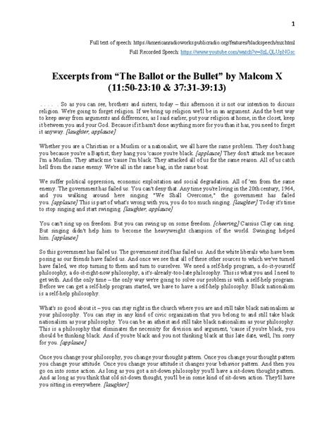 The Ballot or the Bullet Malcom X Speech (1) - 1 Full text of speech ...