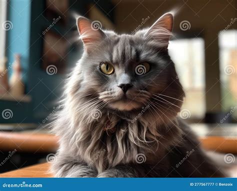 A Cute Grey Maine Coon Cat is Resting. Generative AI. Stock ...
