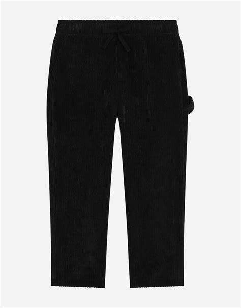 Corduroy pants with branded tag in Black for Boys | Dolce&Gabbana®