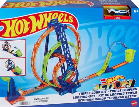 Buy Hot Wheels Track with 1 Hot Wheels Car, Triple Loop Kit Track Set ...