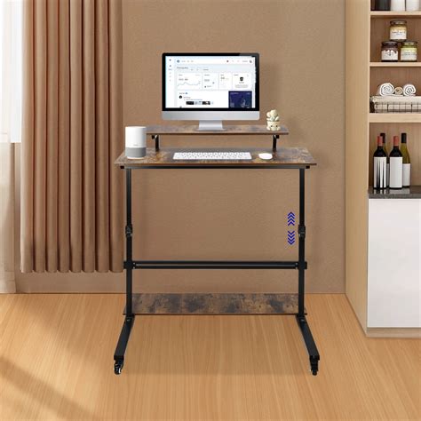 Rolling Computer Desk Floor Standing Height Adjustable with 4 Universal ...
