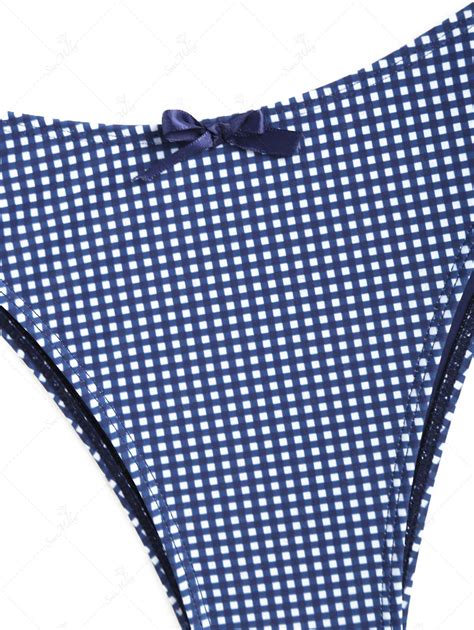 Seamolly Vintage Gingham Bow Decor Triangle Bikini Set