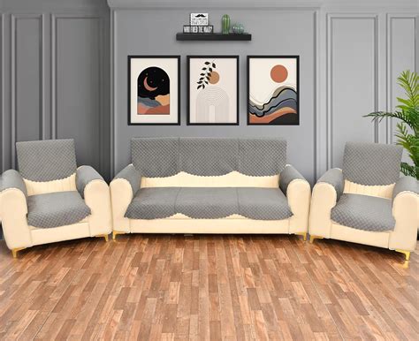 Yellow Weaves 5 Seater Self Design Quilted Sofa Cover and Chair Cover ...