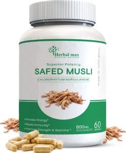 Herbal max Safed Musli Extract Capsule for Strength, Immunity & Stamina ...