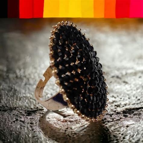 Buy Fancy Black Colour Beads Stone Work Adjustable Ring Girls and Women ...