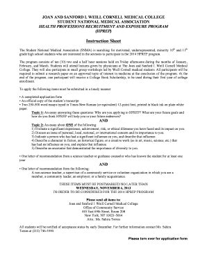 Fillable Online weill cornell 2014 HPREP Application and Info Letter ...