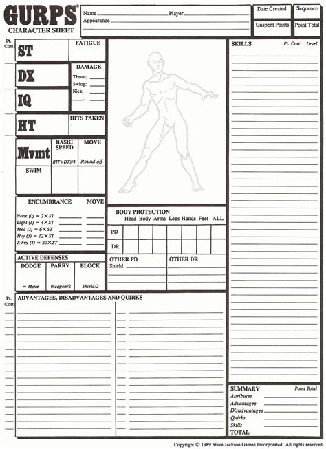 Gurps 3rd Edition Form Fillable Character Sheet - Printable Forms Free ...
