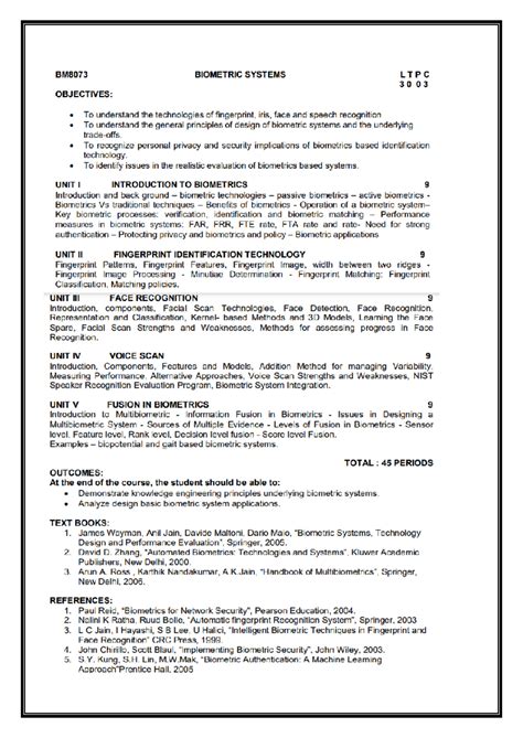 MLM - BM8073 - Biometric Systems - MLM - UNIT – I INTRODUCTION TO ...