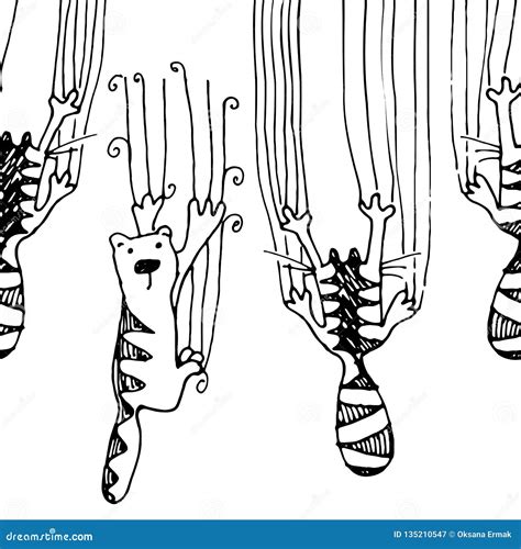 Cats Climbing the Wall and Leave Scratches Seamless Pattern Stock ...