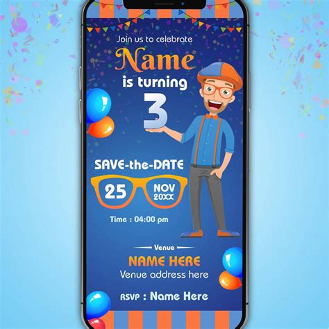 Blippi Theme Digital Birthday Invitation | Fun & Playful Party E-Card ...