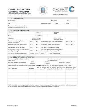 Fillable Online cincinnati-oh 2017 CLOSE bLeadb Hazard Control Program ...