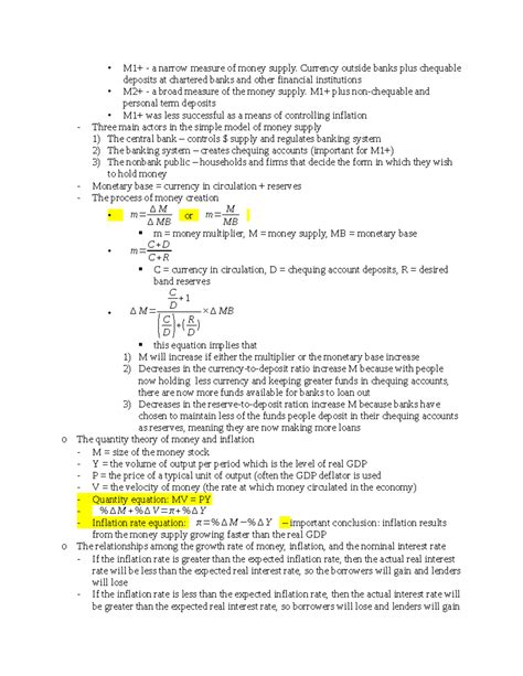 Econ notes-2 - Econ notes-2 - M1+ - a narrow measure of money supply. Currency outside banks ...