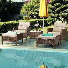 Outdoor Garden Furniture Sets by 5 Pcs Rattan Wicker Furniture Set Sofa Ottoman W Cushions Outdoor Garden Furniture Sets