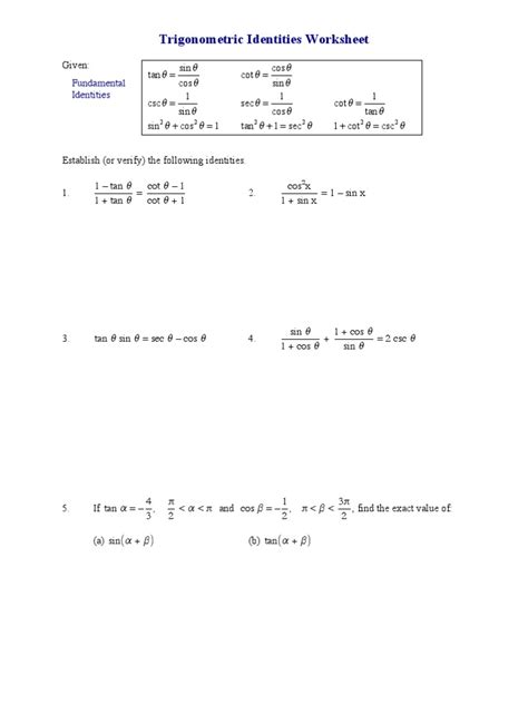 Fundamental Trig Identities | Download Free PDF | Trigonometric ... - Worksheets Library