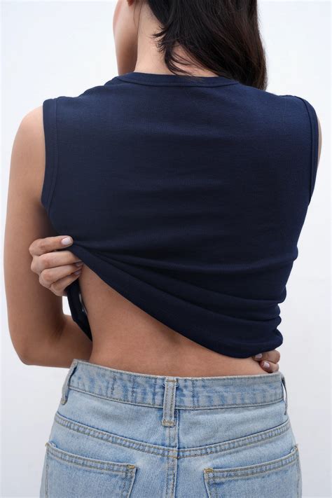 Navy V-Neck Ribbed Top