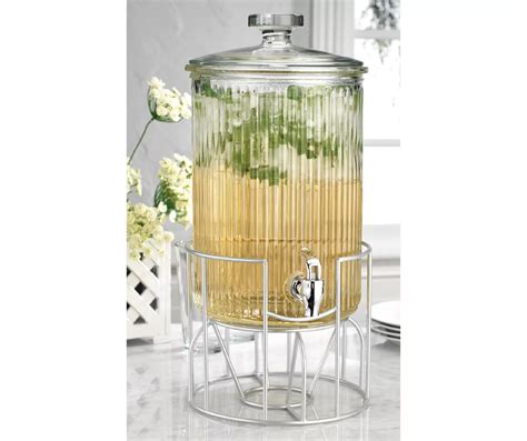 Home Essentials Glass Ribbed 2-Gal. Beverage Dispenser With Rack | Big Lots