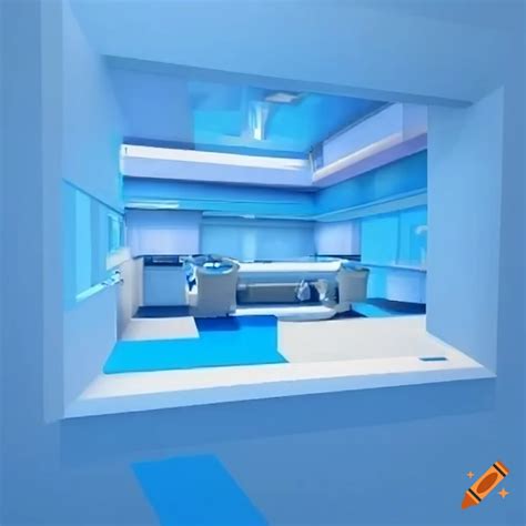 Frutiger Aero background for game in white and blue rooms on Craiyon