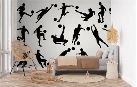 Silhouettes Wallpaper of Soccer Players in Various Poses - Magicdecor®