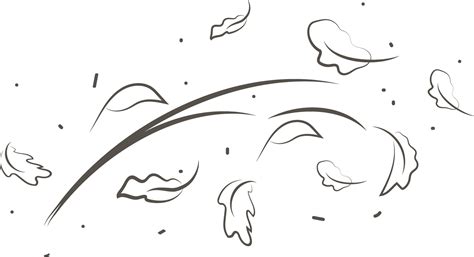 Outline drawing of a breath of wind and leaves.Wind blow set in line style.Wave flowing ...