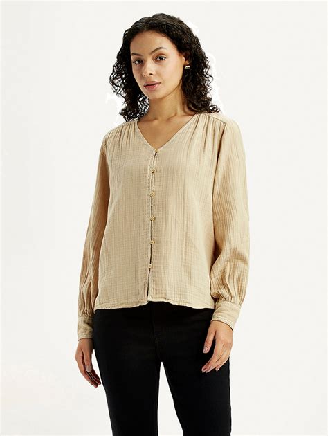 Women's Textured Beige V-Neck Top – Levis India Store