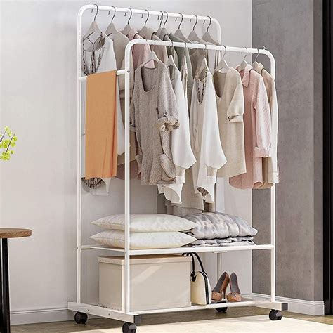 Buy Isyunen Clothes Rails Garment Rack with Wheels Double Clothes Rail ...