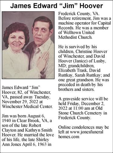 James Edward "Jim" Hoover | Obituaries | winchesterstar.com