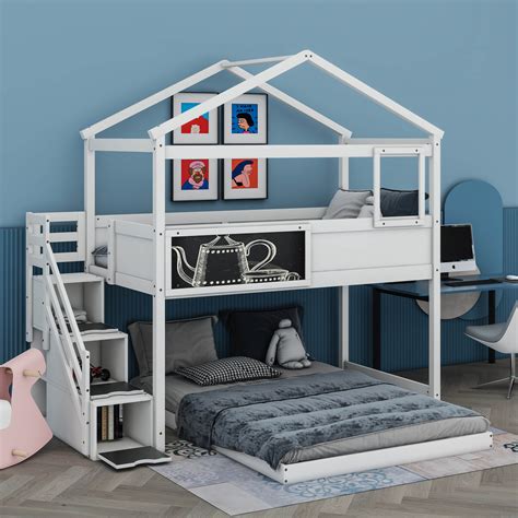 Harper Orchard Xanthe Twin Over Full House L-Shaped Bunk Bed with ...