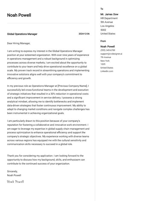 Image result for Operations Manager Cover Letter Sample