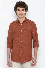 Buy Men Brown Regular Fit Printed Full Sleeves Casual Shirt Online ...