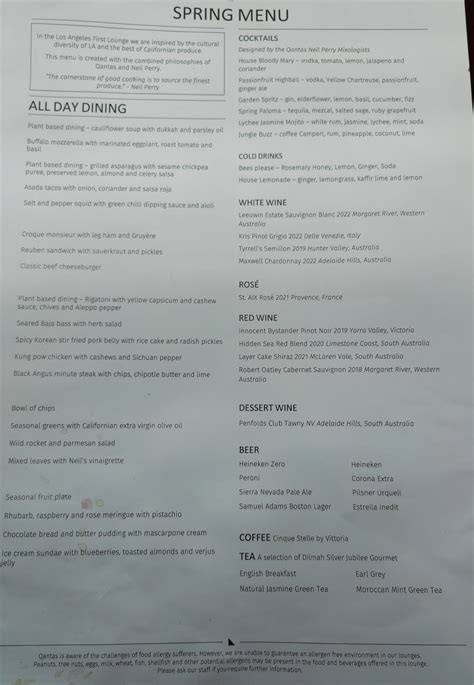 Qantas First Class Menu 的图像结果