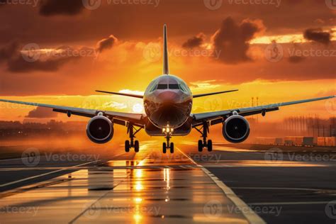 Airplane taking off at sunrise 31386181 Stock Photo at Vecteezy