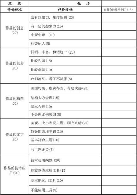 学生作品自我评价表 - 范文118