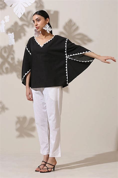 Okhai 'Whimsical Rhythm' Pure Cotton Applique Work Hand Embroidered Mi ...