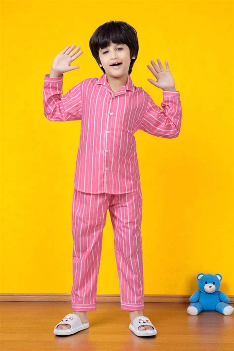 Buy Cute Pink and White Striped Boys Pajama Suit Set Online – Club96