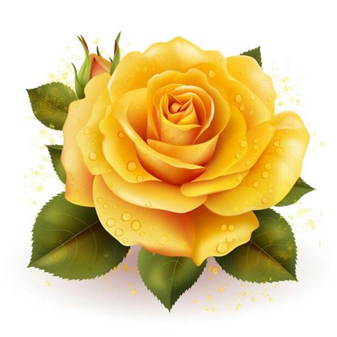 Yellow rose with water drops on it and green leaves generative ai ...