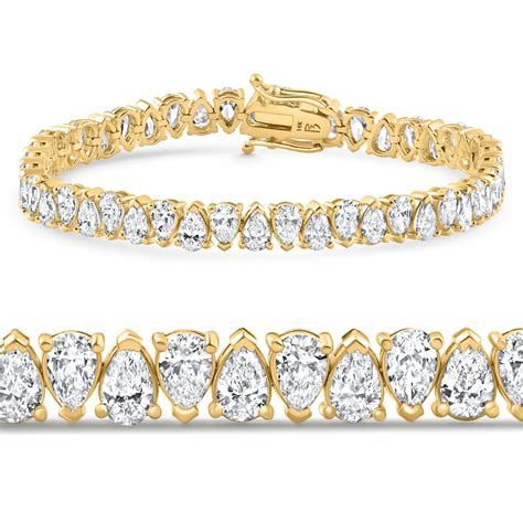 Pompeii 10Ct Pear Shape Diamond Tennis Bracelet Wide 14k Yellow Gold ...