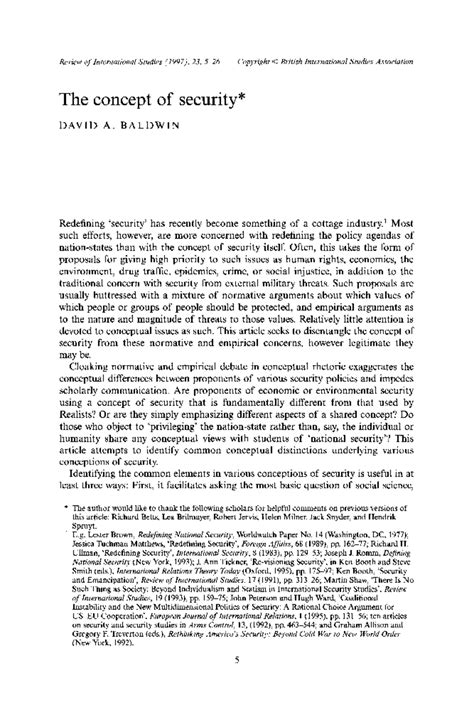 Baldwin 1997: Analyzing the Concept of Security in International ...