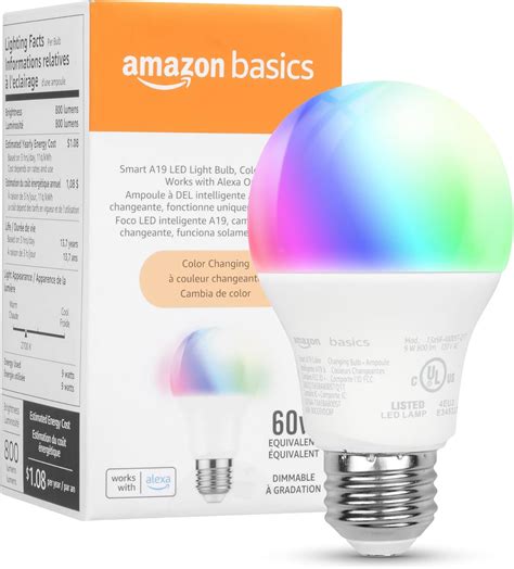 Amazon.com: Amazon Basics Smart A19 LED Light Bulb, Color Changing, 9W ...