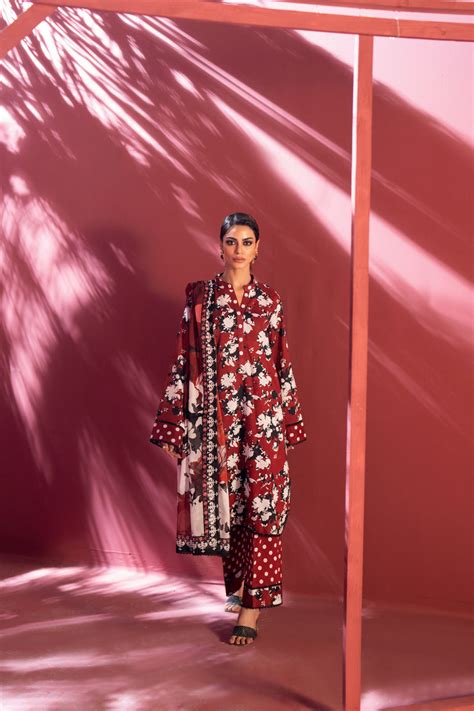 Stella Printed Lawn Vol-2 STV2-4: Red Pakistani Lawn Suit for Everyday ...